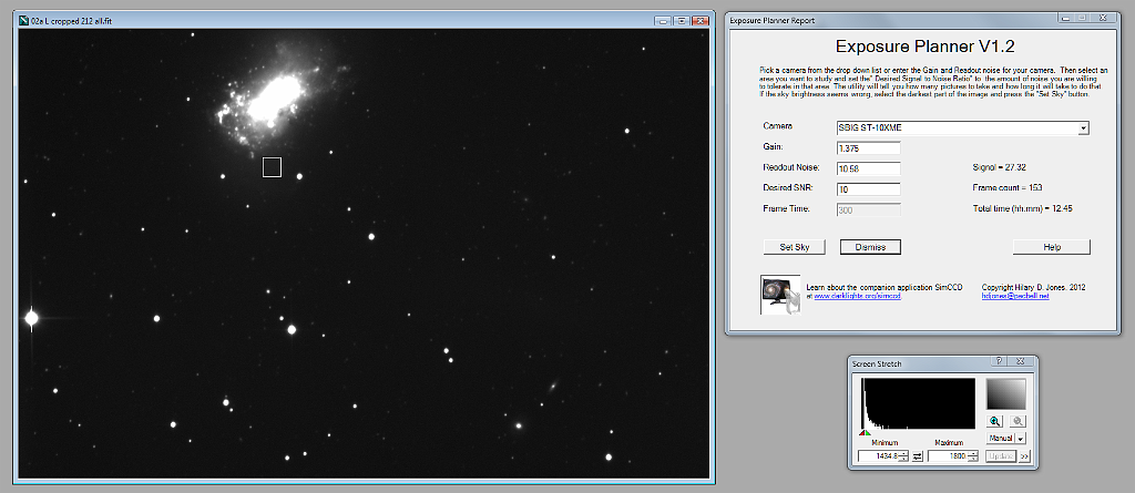 09b Exposure Planner (outlying area).png - If I want to get a low SNR for this galaxy's halo, Exposure Planner tells me that I will need to take 153 images at 300 seconds each, for a total time of 12 hours and 45 minutes.